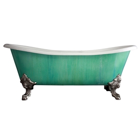 'The Cathryn Adele' Cast Iron French Bateau Clawfoot Tub with Copper Patina Exterior and Drain