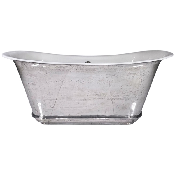 'The Charroux-59-PZ' 59" Cast Iron Chariot Tub with PURE METAL Polished Zinc Exterior and Drain