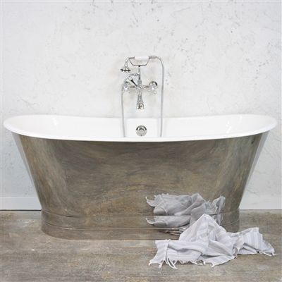 <br>'The Clerkenwell' 68" Cast Iron French Bateau Tub Package with Mirror Polished Exterior<BR>