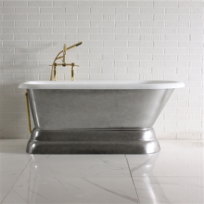 'The Dalby60' 60" Cast Iron Classic Pedestal Tub with Aged Chrome Exterior and Drain