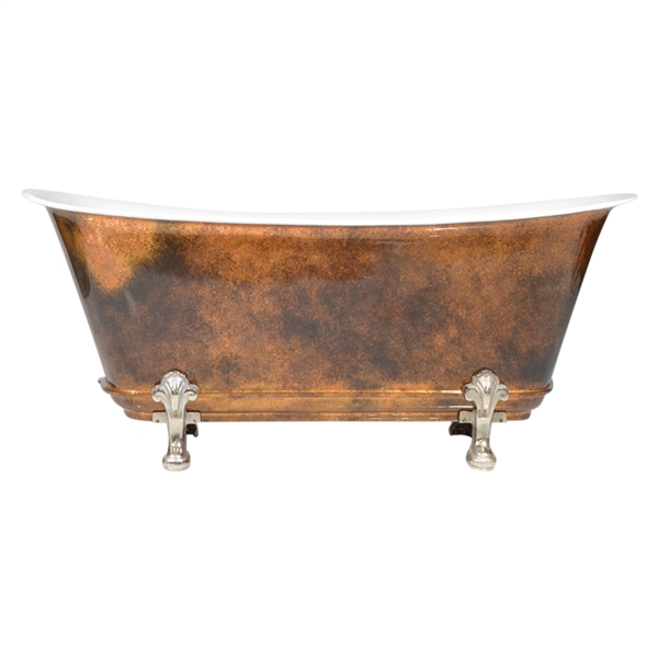 'The Fontenay-ACL-67' 67" Freestanding Cast Iron Chariot Clawfoot Tub with Artist Applied Antiqued Copper Leafing Exterior and Drain