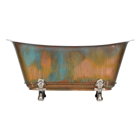 'The Fontenay-59-VC' 59" Cast Iron Chariot Clawfoot Tub with PURE METAL Verdigris Copper Exterior and Drain