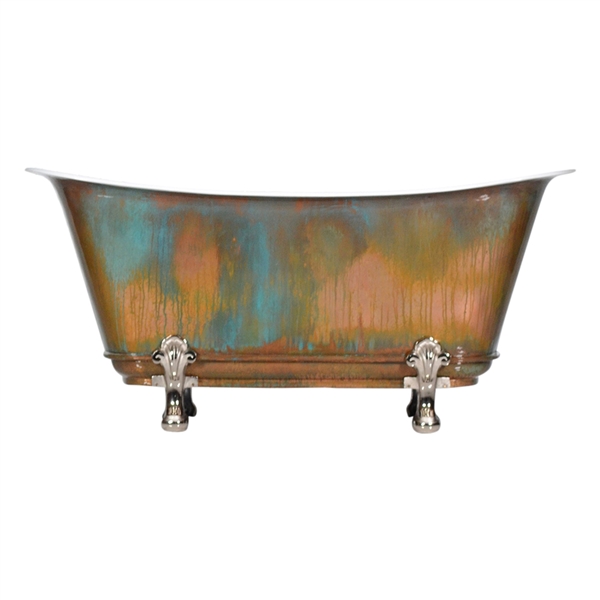 'The Fontenay-67-VC' 67" Cast Iron Chariot Clawfoot Tub with PURE METAL Verdigris Copper Exterior and Drain