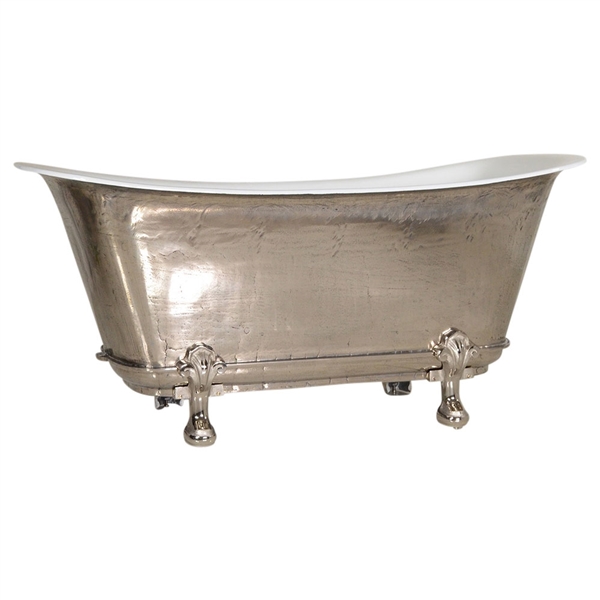 'The Fontenay-PN-73' 73" Cast Iron Chariot Clawfoot Tub with PURE-METAL Polished Nickel Exterior and Drain