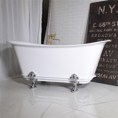 'The Fontenay-WH-59' 59" Freestanding Cast Iron Chariot Clawfoot Tub with a High Gloss White Exterior plus Drain