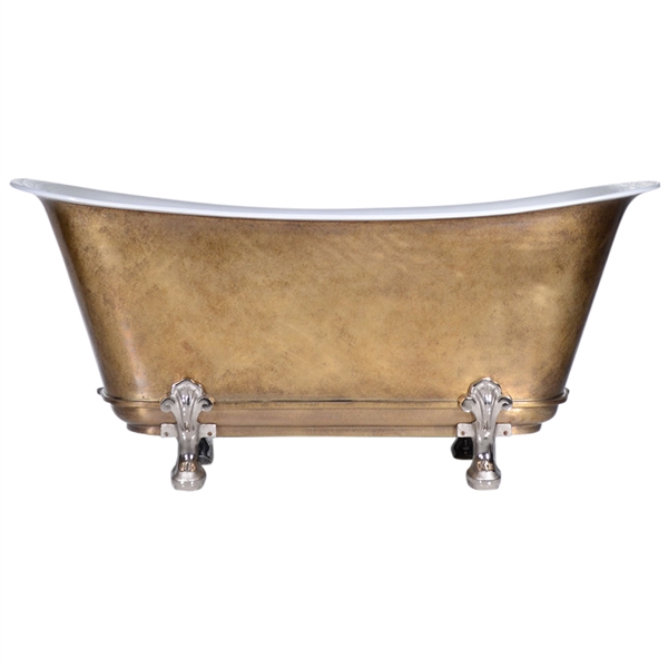 'The FontenayAgedBrass73' 73" Cast Iron Chariot Clawfoot Tub with PURE METAL Aged Brass Exterior and Drain