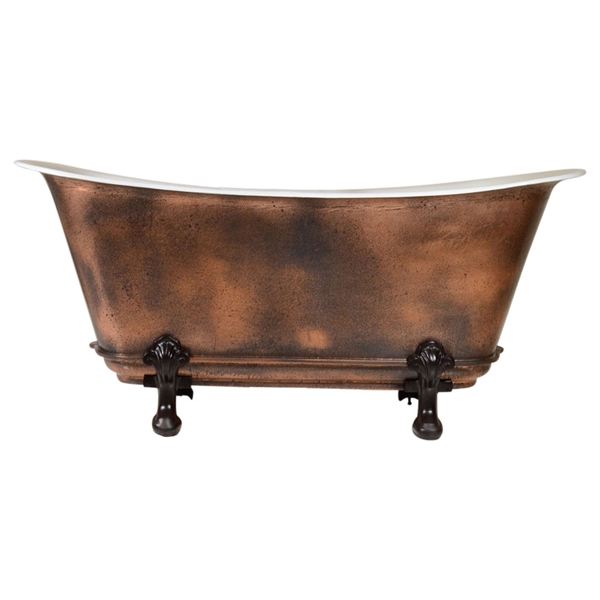 'The FontenayAgedCopper59' 59" Cast Iron Chariot Clawfoot Tub with PURE METAL Aged Copper Exterior and Drain