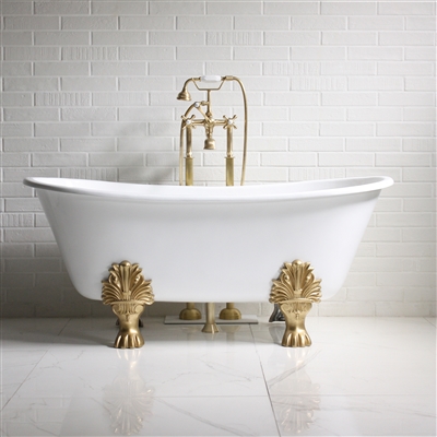 'The Fountains' 59" Cast Iron French Bateau Clawfoot Tub with Fixtures