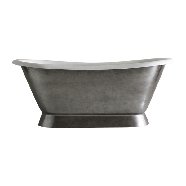 Aged Chrome 'Furness-66' 66" Cast Iron Plinth Bateau Tub with Drain