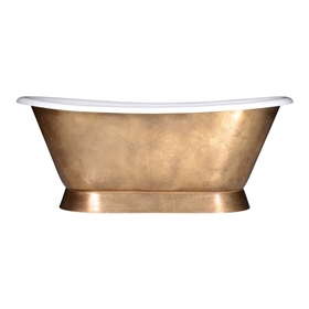 'The FurnessAgedBrass66' 66" Cast Iron French Bateau Tub with PURE METAL Aged Brass Exterior and Drain