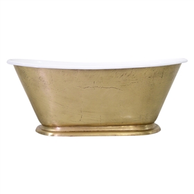 'The Gigi-LFBU-60' 60" Cast Iron Petite Bateau Tub with a Burnished Brass Exterior and Drain