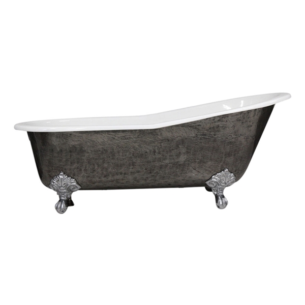 'The Kelso' 67" Cast Iron Single Slipper Clawfoot Tub with a HAND BURNISHED Natural Iron Exterior plus Drain