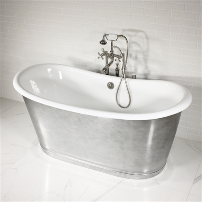 'The Lancaster' French Bateau WHIRLPOOL AIR JETTED Cast Iron Tub with AGED CHROME Finish ALUMINUM Exterior