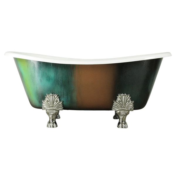 'The LanercostTH68' 68" Cast Iron French Bateau Clawfoot Tub with Copper Patina Exterior and Drain