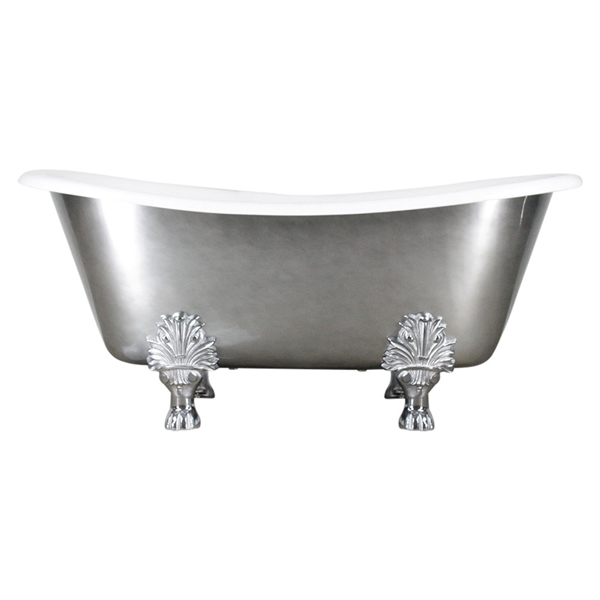 'The Lenton' 68" Cast Iron French Bateau Clawfoot Tub with Aged Chrome Exterior and Drain