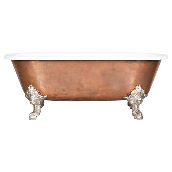 'The Lille-66' 66" Cast Iron Double Ended Clawfoot Tub with a 20-Year Old Aged Copper Exterior and Drain