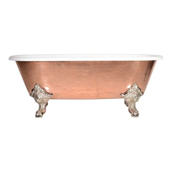 'The Marseilles-66' 66" Cast Iron Double Ended Clawfoot Tub with PURE METAL Polished Copper Exterior and Drain