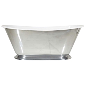 'The Monaco' 60" Cast Iron Petite Bateau Tub with Mirror Polished Zinc Exterior and Drain