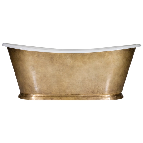 'The ParisAgedBrass67' 67" Cast Iron French Bateau Tub with PURE METAL Aged Brass Exterior and Drain