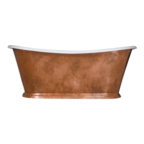 'The Paris Aged Copper67' 67" Cast Iron French Bateau Tub with PURE METAL Aged Copper Exterior and Drain