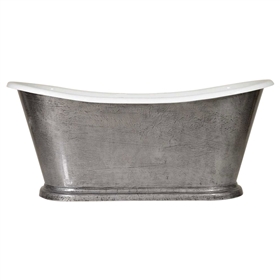 'The Paris-IB-73' 73" Cast Iron French Bateau Tub with HAND BURNISHED Natural Iron Exterior and Drain