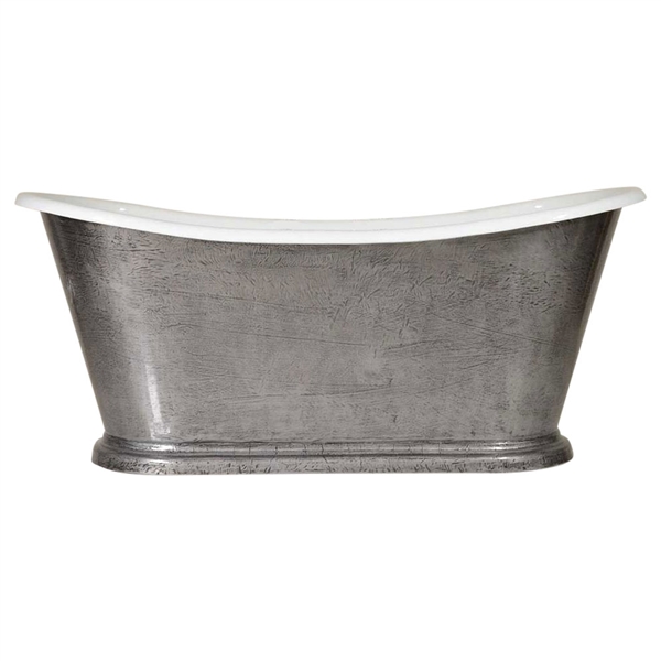 'The Paris-IB-73' 73" Cast Iron French Bateau Tub with HAND BURNISHED Natural Iron Exterior and Drain