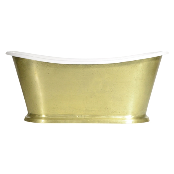 'The Paris-LFBU-73' 73" Cast Iron French Bateau Tub with a Burnished Brass Exterior and Drain