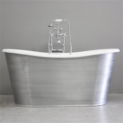 <br>'The Pershore59' 59" Cast Iron French Bateau Tub with BRUSHED ALUMINUM Exterior plus Drain<br>