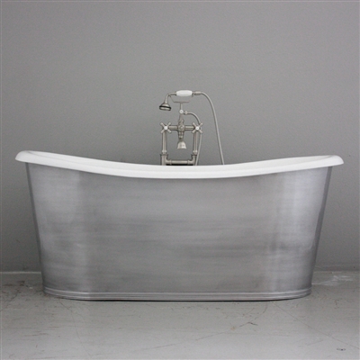 <br>'The Pershore68' 68" Cast Iron French Bateau Tub with BRUSHED ALUMINUM Exterior plus Drain<br>