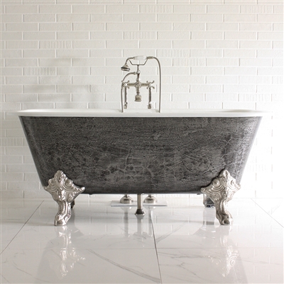 'The Portchester' 67" Cast Iron Large Rectangular Clawfoot Tub with a HAND BURNISHED Natural Iron Exterior plus Drain