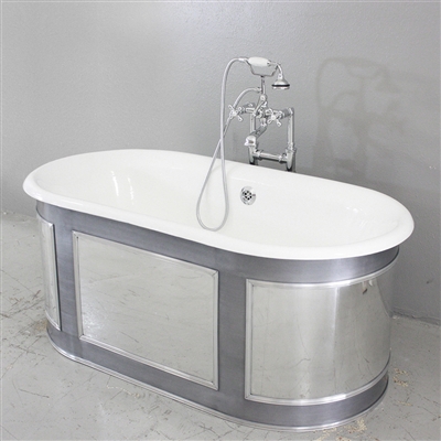 <br>'The Regency'  61" Cast Iron Double Ended BathTub with PANELED ALUMINUM Exterior plus Accessories<br><br>Part brushed, part polished aluminum exterior shell<br>