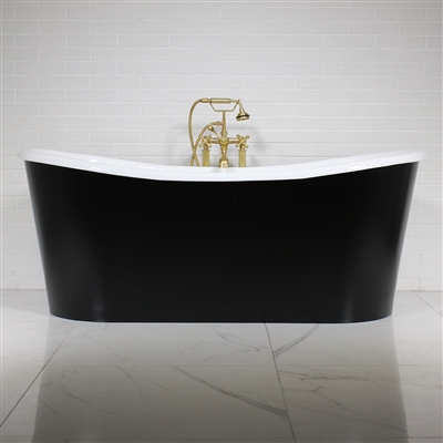 <br>'The Whitland68' 68" Cast Iron French Bateau Tub with Eggshell Onyx Black Finish Aluminum Exterior Shell and Drain<BR>