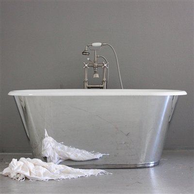 <br>'The Woodspring' 61" Cast Iron Double Ended Tub with MIRROR POLISHED Stainless Steel Exterior<br>