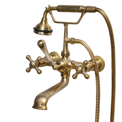 <b>Penhaglion</b><br>No. 97 Wall Mount Tub Faucet with Handheld Shower in Unvarnished Brushed Brass