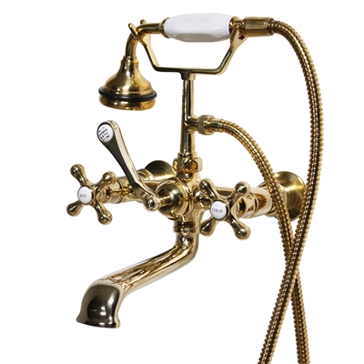 <b>Penhaglion</b><br>No. 97 Wall Mount Tub Faucet with Handheld Shower in Unvarnished Polished Brass