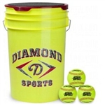 diamond 6-gallon ball bucket with 18 12yos fastpitch softballs