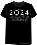 Adult Tee 2024 Marching Silohouette Mickey Minnie Doald Goofy Pluto, Black