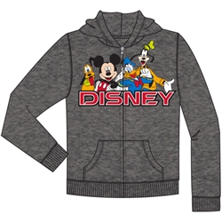 Youth Disney Friends Mickey, Goofy, Pluto, DonaldZip Up Hoodie, Charcoal Gray