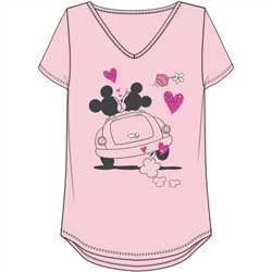 Plus Size Vintage V-Neck Top Love Drive Mickey Minnie, Pink