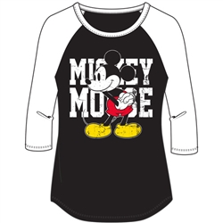 Plus Fashion Top 3/4 Sleeve Mickey Mouse Name SJ, Black White