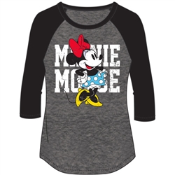 Plus Fashion Top 3/4 Sleeve Minnie Mouse Name SJ Top, Black Gray