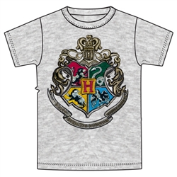 Youth Unisex T Shirt Harry Potter Hogwarts Crest, Gray