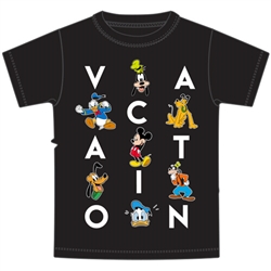 Youth Boys Tee Mickey Goofy Donald Pluto Vacation Fun, Black