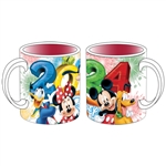 14oz Relief Mug 2024 Numbers Above Mickey Minnie Donald Goofy Pluto, White Red