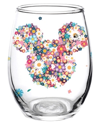 Floral Mickey Head Stemless Glass 2pc Set