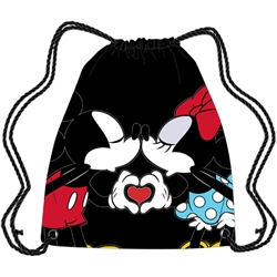String Tote  Mickey Minnie Kissing Heart Hands, Black