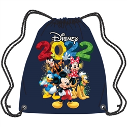 2022 Fun Friends Mickey Minnie Goofy Donald Pluto String Tote, Navy