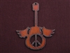 Rusted Iron Guitar With Wings And Peace Cut Out Pendant