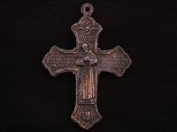 Large Vintage Replica St Francis & St Anthony Cross Medallion Antique Silver Colored Pendant