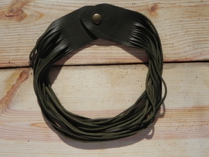 Leather Shredded Necklace Olive Green